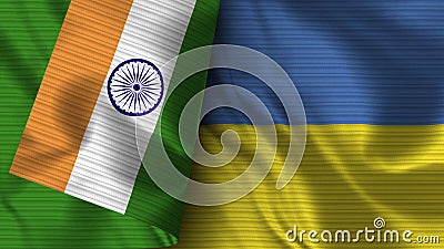 Ukraine and India Realistic Flag â€“ Fabric Texture Illustration Stock Photo